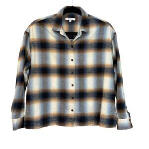 MADEWELL Westlake Shirt SZ XS Cream Blue Rust Plaid Cotton Flannel Button Down